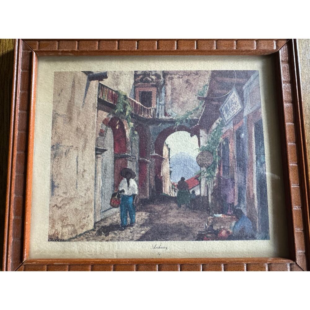 Vintage Framed Art Prints Set of 2 Dick Crocker 1956 Village Scenes 6x7 - Picture 2 of 13